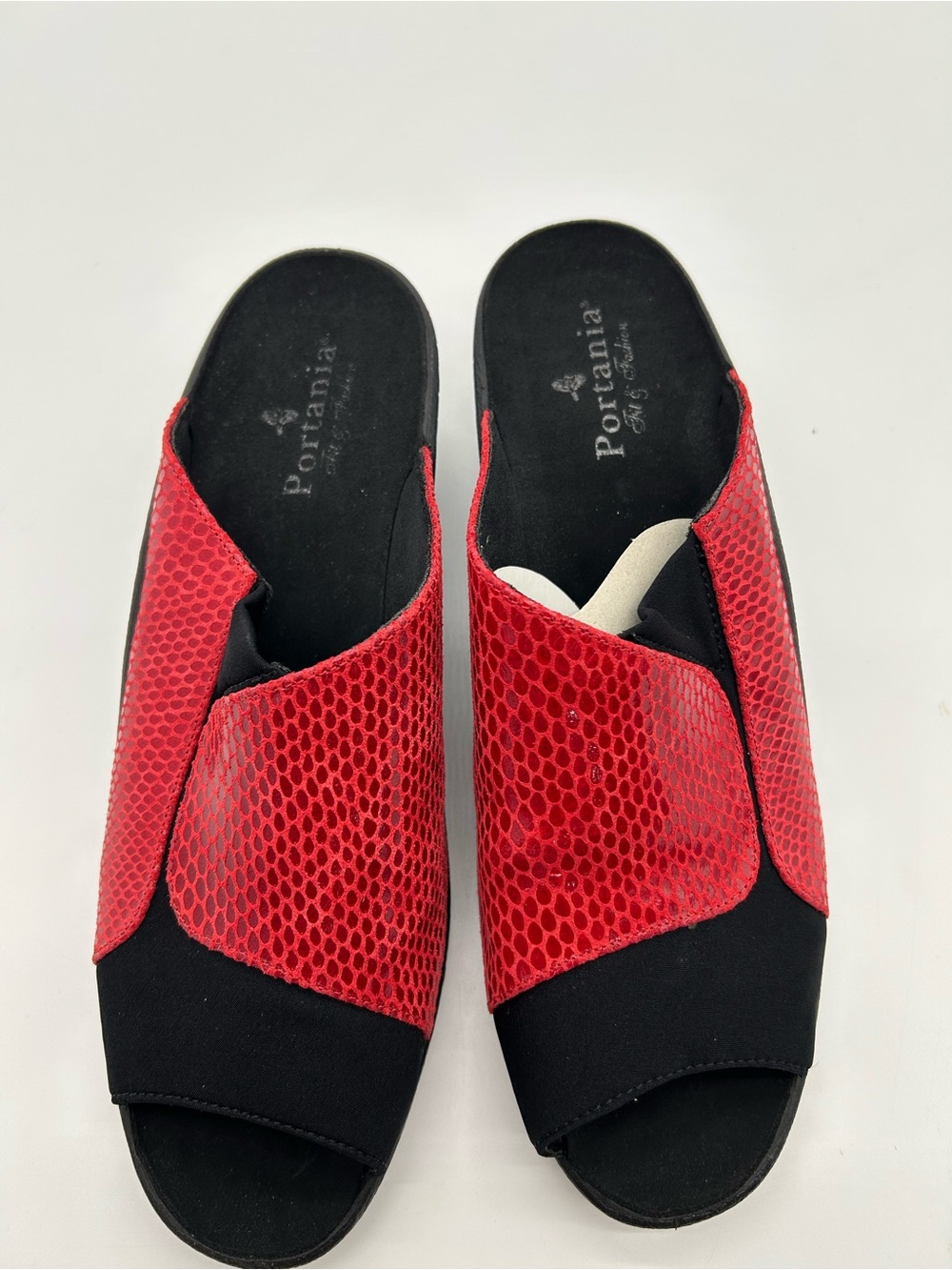Portania Red Snake Print Mules With Wedge Heel size 10